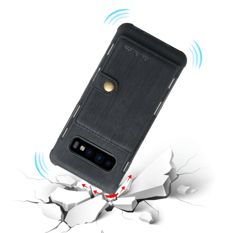 For Galaxy S10 Brushed Texture Shockproof PU + TPU Case, with Card Slots & Wallet & Photo Frame