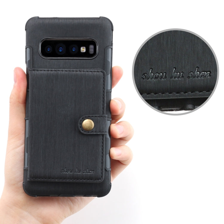 For Galaxy S10 Brushed Texture Shockproof PU + TPU Case, with Card Slots & Wallet & Photo Frame