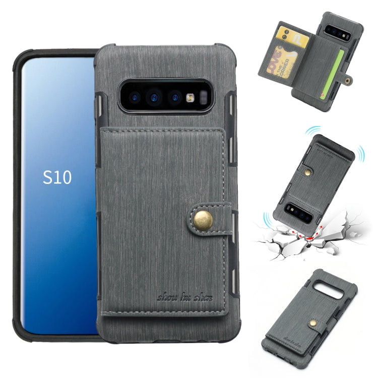For Galaxy S10 Brushed Texture Shockproof PU + TPU Case, with Card Slots & Wallet & Photo Frame