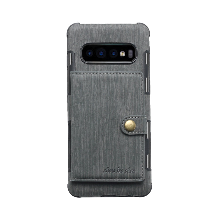For Galaxy S10 Brushed Texture Shockproof PU + TPU Case, with Card Slots & Wallet & Photo Frame