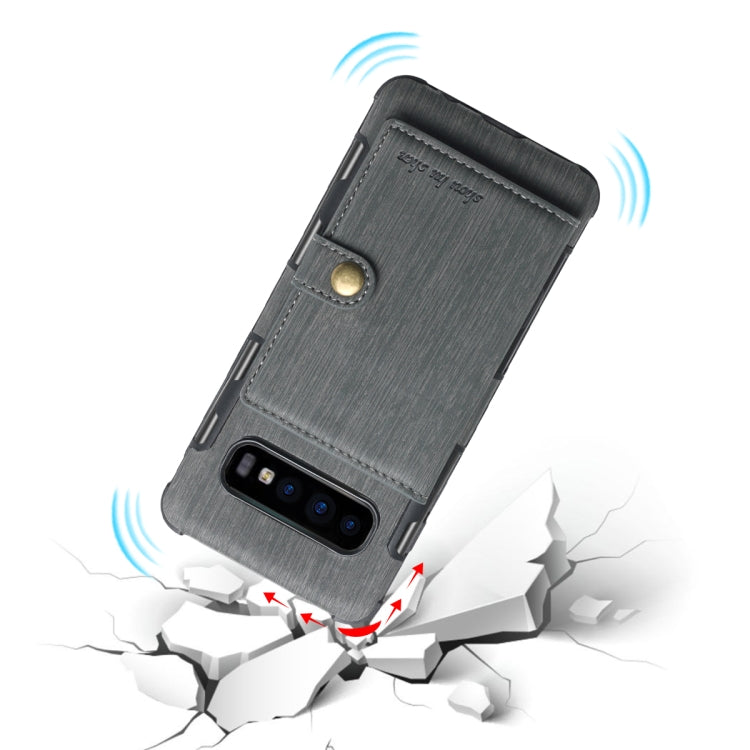 For Galaxy S10 Brushed Texture Shockproof PU + TPU Case, with Card Slots & Wallet & Photo Frame