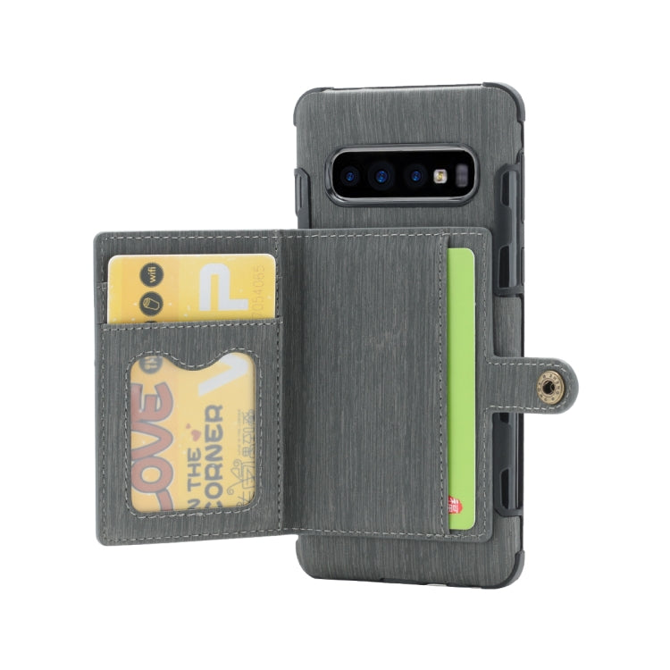 For Galaxy S10 Brushed Texture Shockproof PU + TPU Case, with Card Slots & Wallet & Photo Frame