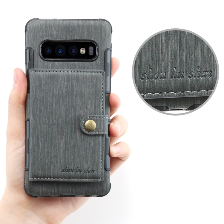 For Galaxy S10 Brushed Texture Shockproof PU + TPU Case, with Card Slots & Wallet & Photo Frame