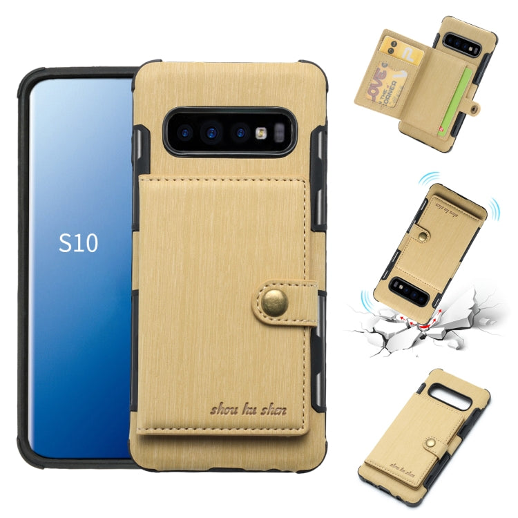 For Galaxy S10 Brushed Texture Shockproof PU + TPU Case, with Card Slots & Wallet & Photo Frame