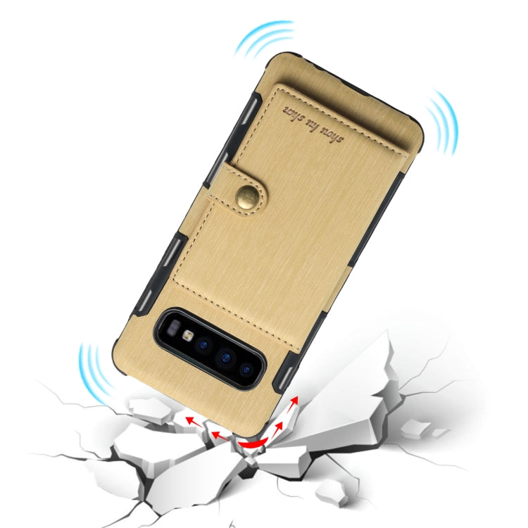 For Galaxy S10 Brushed Texture Shockproof PU + TPU Case, with Card Slots & Wallet & Photo Frame