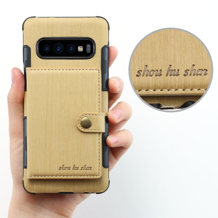 For Galaxy S10 Brushed Texture Shockproof PU + TPU Case, with Card Slots & Wallet & Photo Frame
