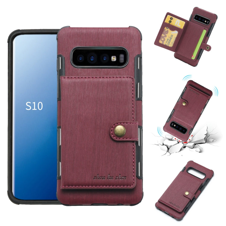 For Galaxy S10 Brushed Texture Shockproof PU + TPU Case, with Card Slots & Wallet & Photo Frame