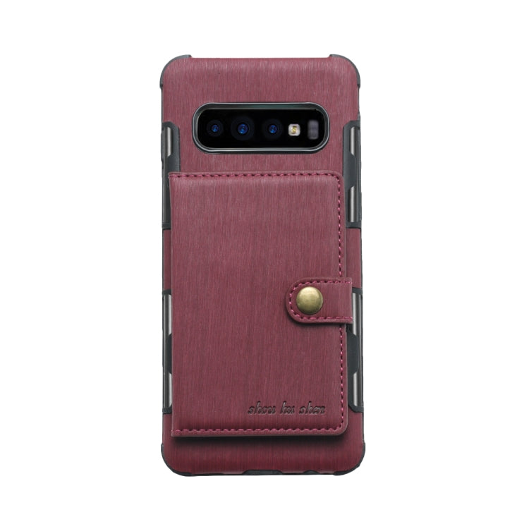 For Galaxy S10 Brushed Texture Shockproof PU + TPU Case, with Card Slots & Wallet & Photo Frame
