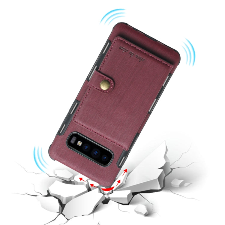 For Galaxy S10 Brushed Texture Shockproof PU + TPU Case, with Card Slots & Wallet & Photo Frame