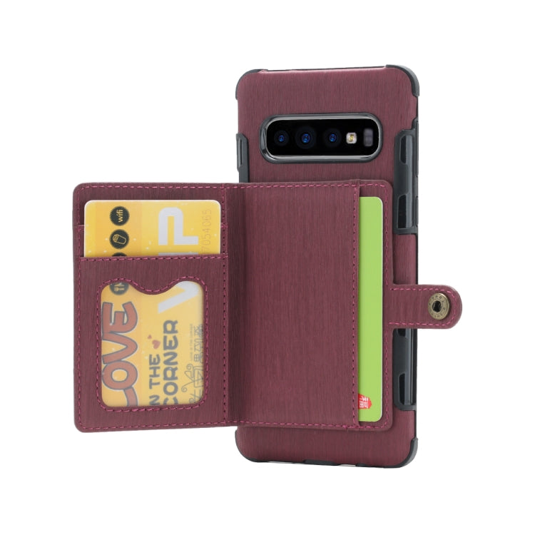 For Galaxy S10 Brushed Texture Shockproof PU + TPU Case, with Card Slots & Wallet & Photo Frame