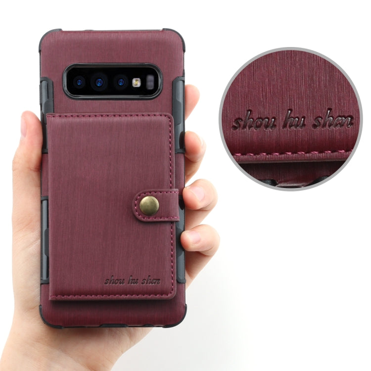 For Galaxy S10 Brushed Texture Shockproof PU + TPU Case, with Card Slots & Wallet & Photo Frame