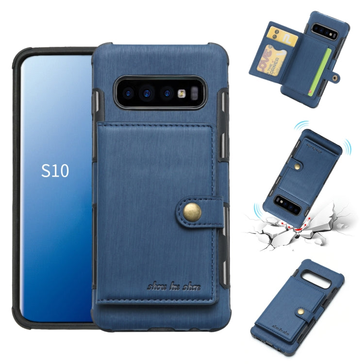 For Galaxy S10 Brushed Texture Shockproof PU + TPU Case, with Card Slots & Wallet & Photo Frame