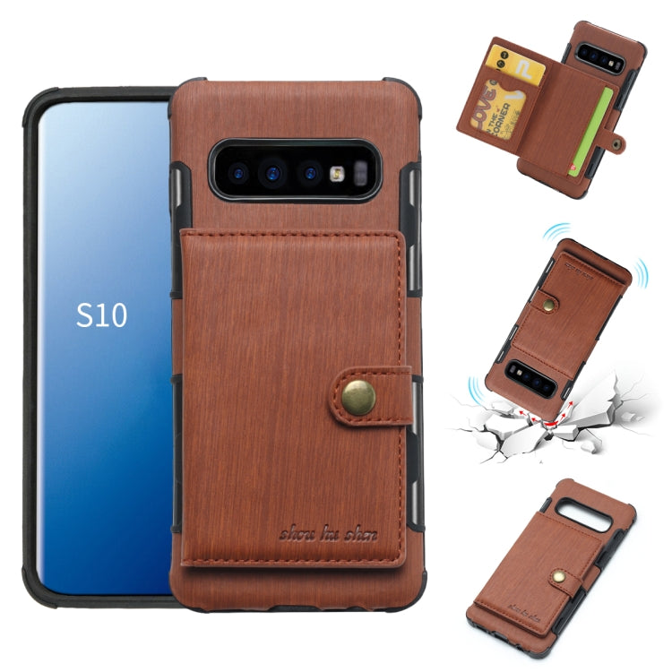 For Galaxy S10 Brushed Texture Shockproof PU + TPU Case, with Card Slots & Wallet & Photo Frame