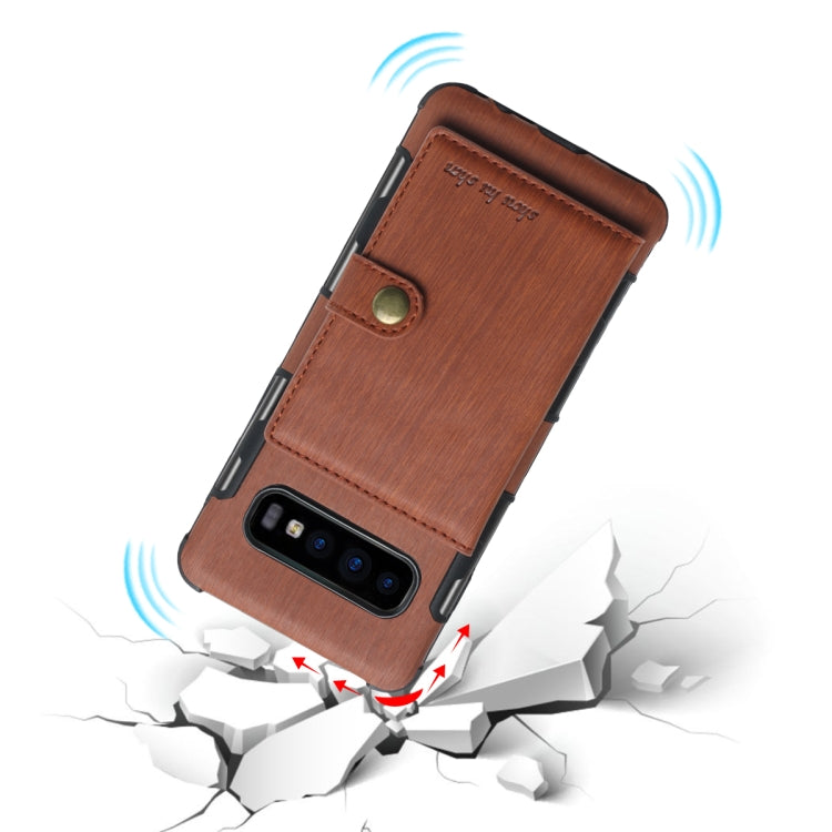 For Galaxy S10 Brushed Texture Shockproof PU + TPU Case, with Card Slots & Wallet & Photo Frame