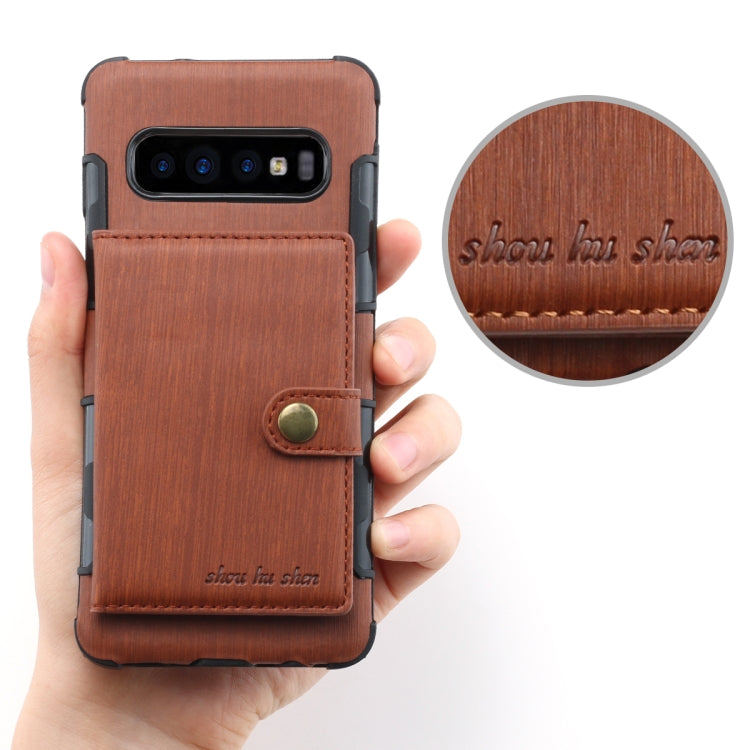 For Galaxy S10 Brushed Texture Shockproof PU + TPU Case, with Card Slots & Wallet & Photo Frame