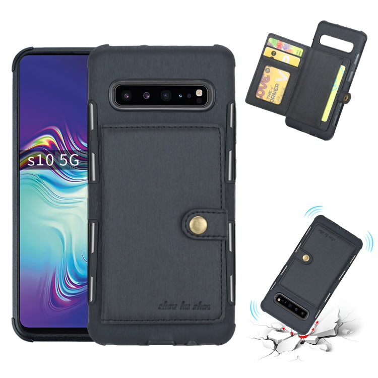 For Galaxy S10 5G Brushed Texture Shockproof PU + TPU Case, with Card Slots & Wallet & Photo Frame