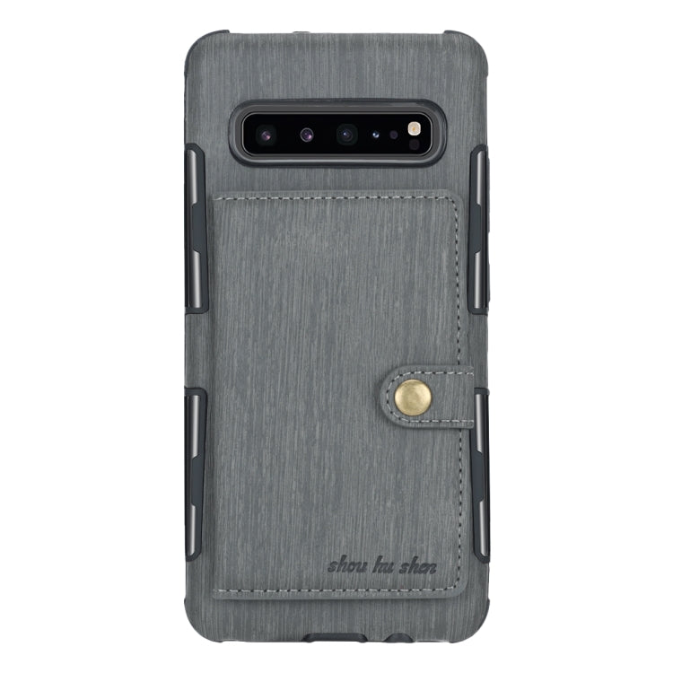 For Galaxy S10 5G Brushed Texture Shockproof PU + TPU Case, with Card Slots & Wallet & Photo Frame