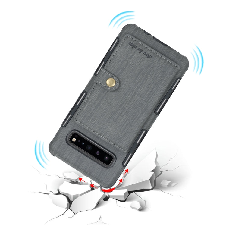 For Galaxy S10 5G Brushed Texture Shockproof PU + TPU Case, with Card Slots & Wallet & Photo Frame