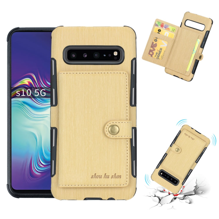 For Galaxy S10 5G Brushed Texture Shockproof PU + TPU Case, with Card Slots & Wallet & Photo Frame