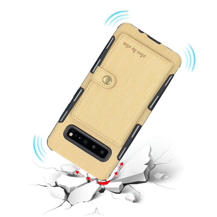 For Galaxy S10 5G Brushed Texture Shockproof PU + TPU Case, with Card Slots & Wallet & Photo Frame