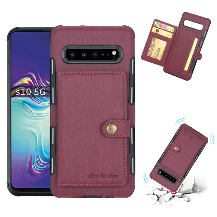 For Galaxy S10 5G Brushed Texture Shockproof PU + TPU Case, with Card Slots & Wallet & Photo Frame