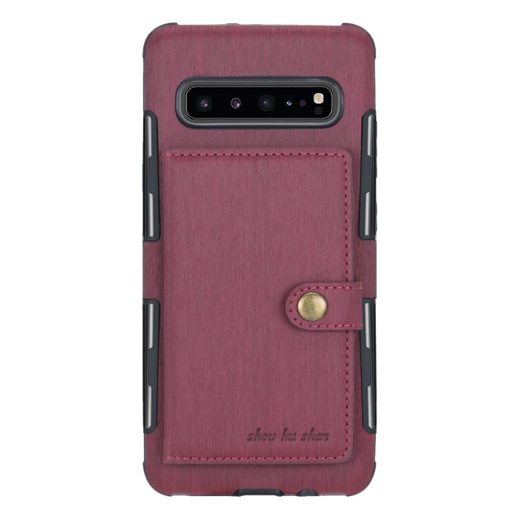 For Galaxy S10 5G Brushed Texture Shockproof PU + TPU Case, with Card Slots & Wallet & Photo Frame