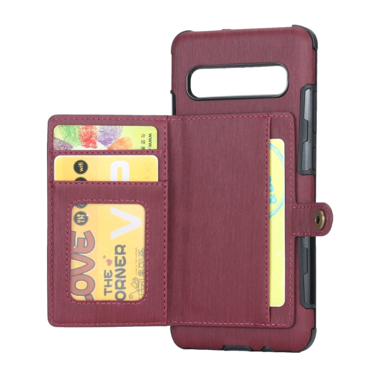 For Galaxy S10 5G Brushed Texture Shockproof PU + TPU Case, with Card Slots & Wallet & Photo Frame