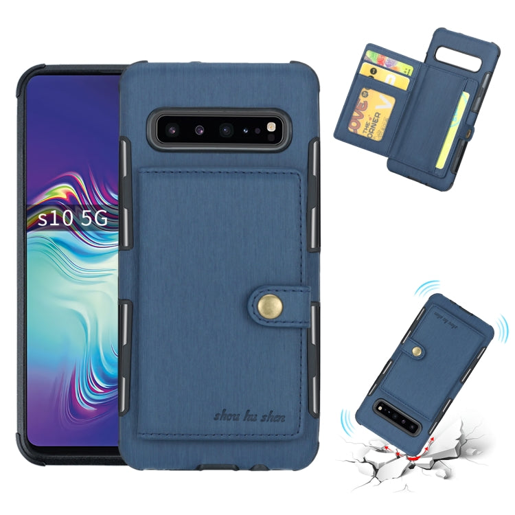For Galaxy S10 5G Brushed Texture Shockproof PU + TPU Case, with Card Slots & Wallet & Photo Frame