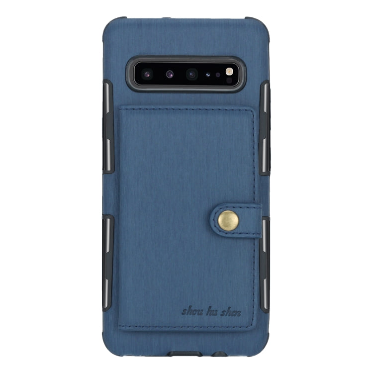 For Galaxy S10 5G Brushed Texture Shockproof PU + TPU Case, with Card Slots & Wallet & Photo Frame