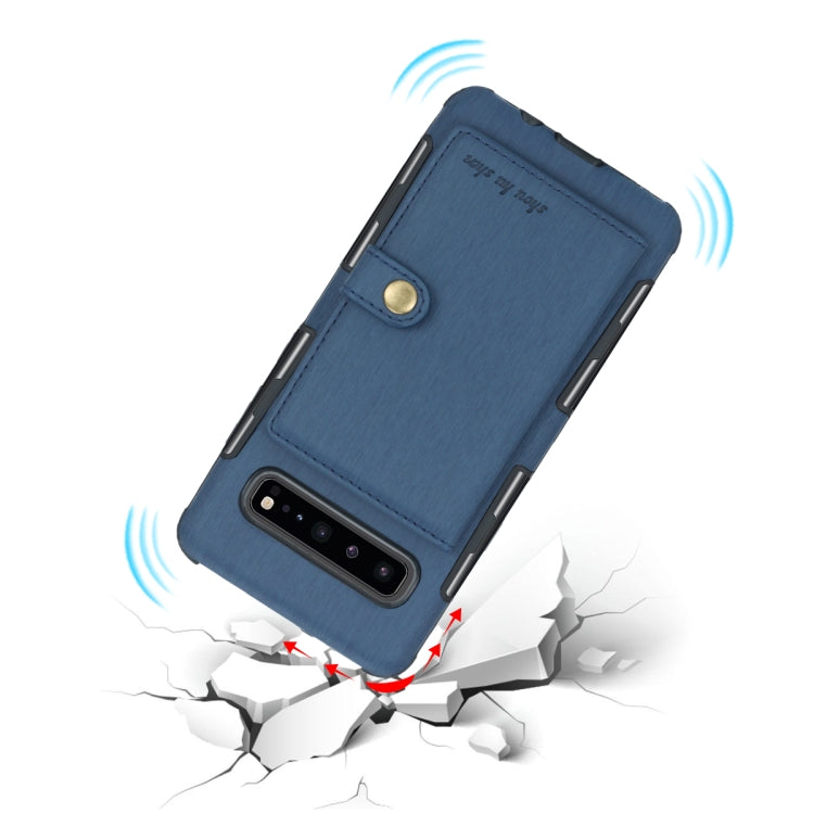 For Galaxy S10 5G Brushed Texture Shockproof PU + TPU Case, with Card Slots & Wallet & Photo Frame