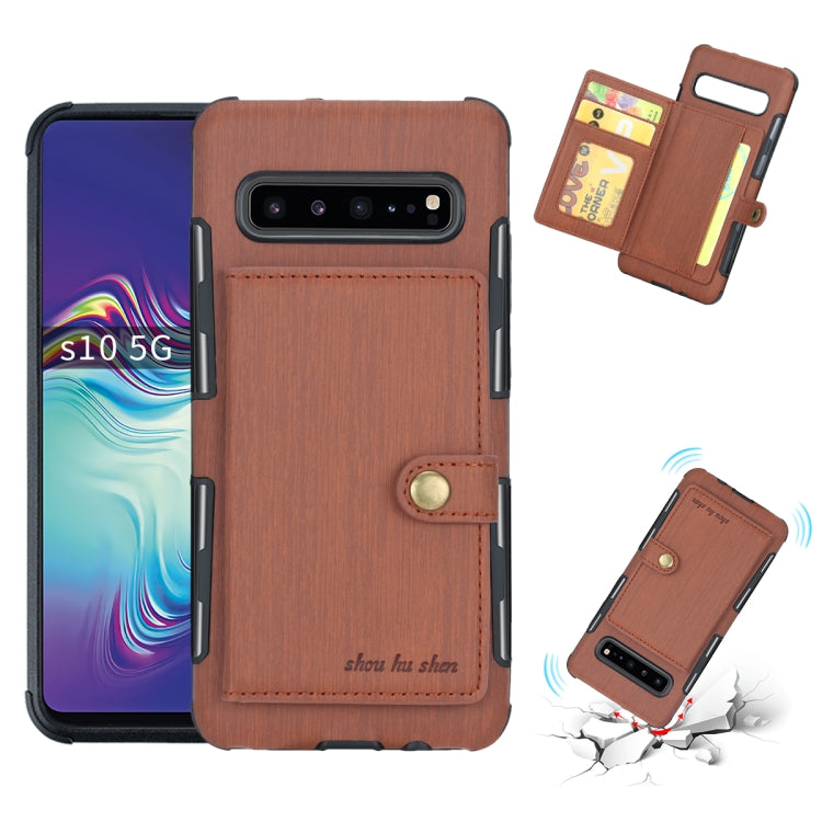 For Galaxy S10 5G Brushed Texture Shockproof PU + TPU Case, with Card Slots & Wallet & Photo Frame
