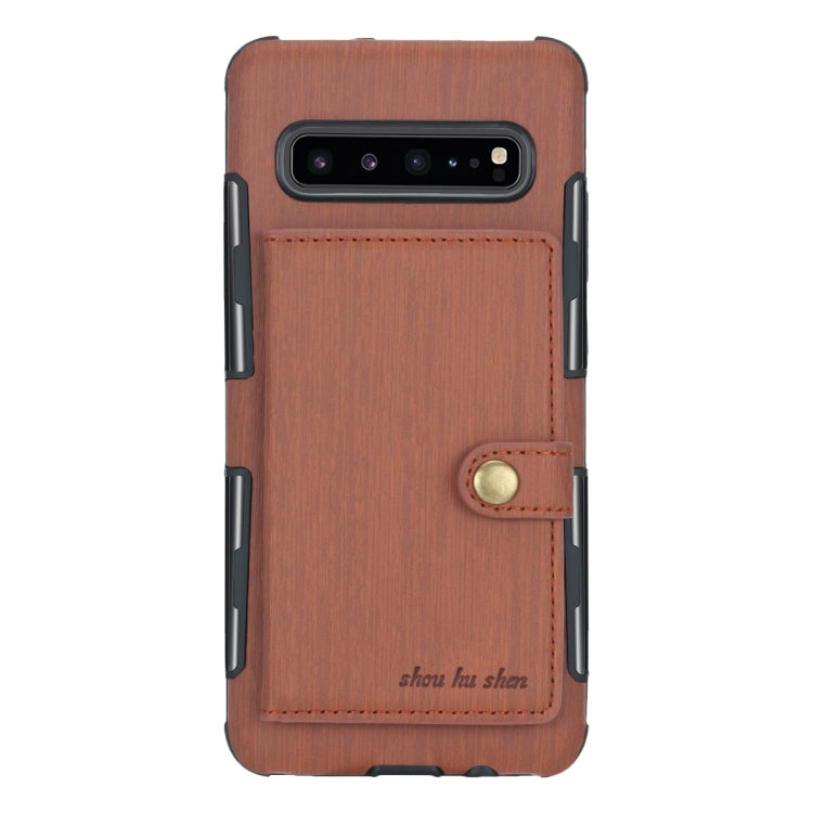 For Galaxy S10 5G Brushed Texture Shockproof PU + TPU Case, with Card Slots & Wallet & Photo Frame