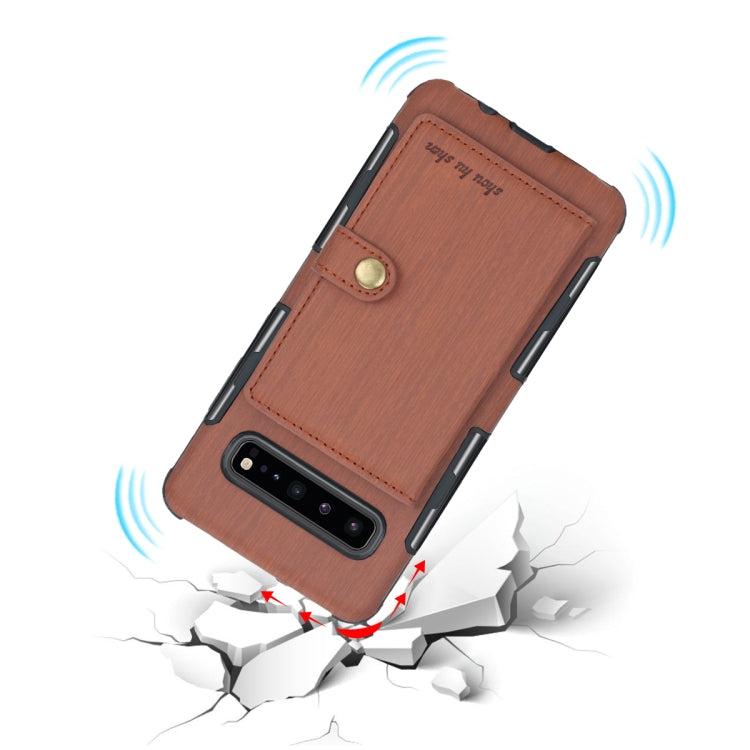 For Galaxy S10 5G Brushed Texture Shockproof PU + TPU Case, with Card Slots & Wallet & Photo Frame