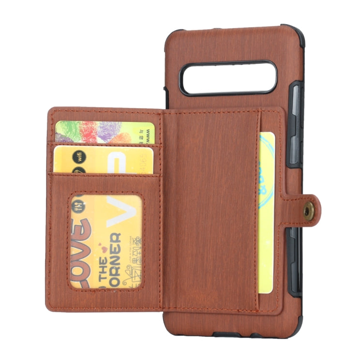 For Galaxy S10 5G Brushed Texture Shockproof PU + TPU Case, with Card Slots & Wallet & Photo Frame