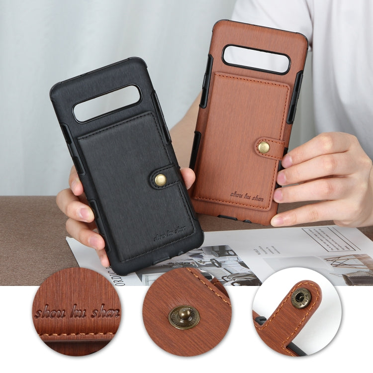 For Galaxy S10 5G Brushed Texture Shockproof PU + TPU Case, with Card Slots & Wallet & Photo Frame