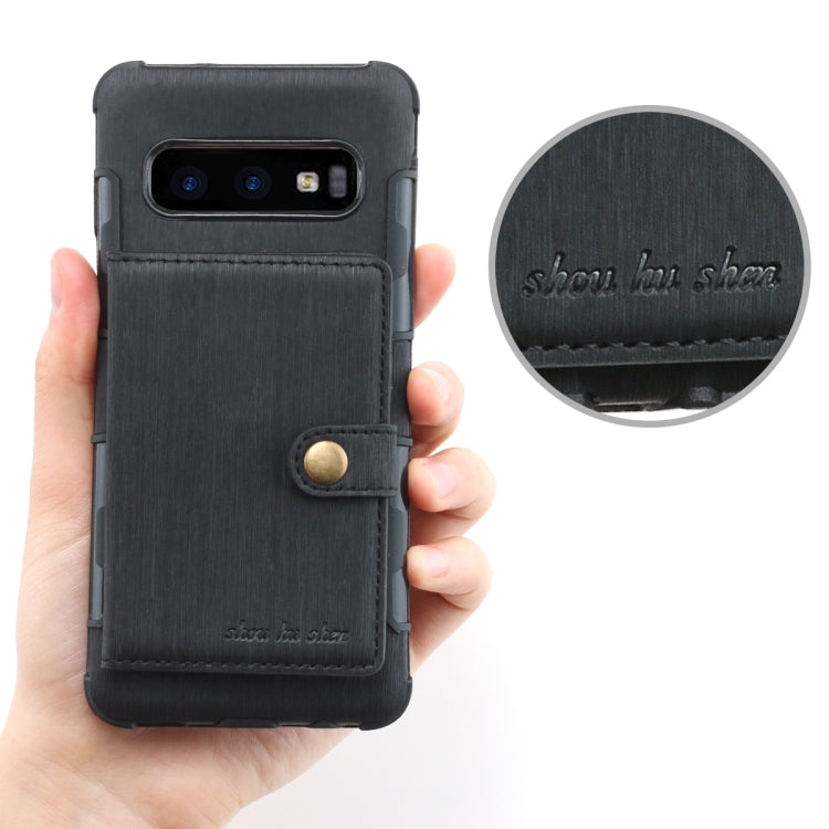 For Galaxy S10e Brushed Texture Shockproof PU + TPU Case, with Card Slots & Wallet & Photo Frame