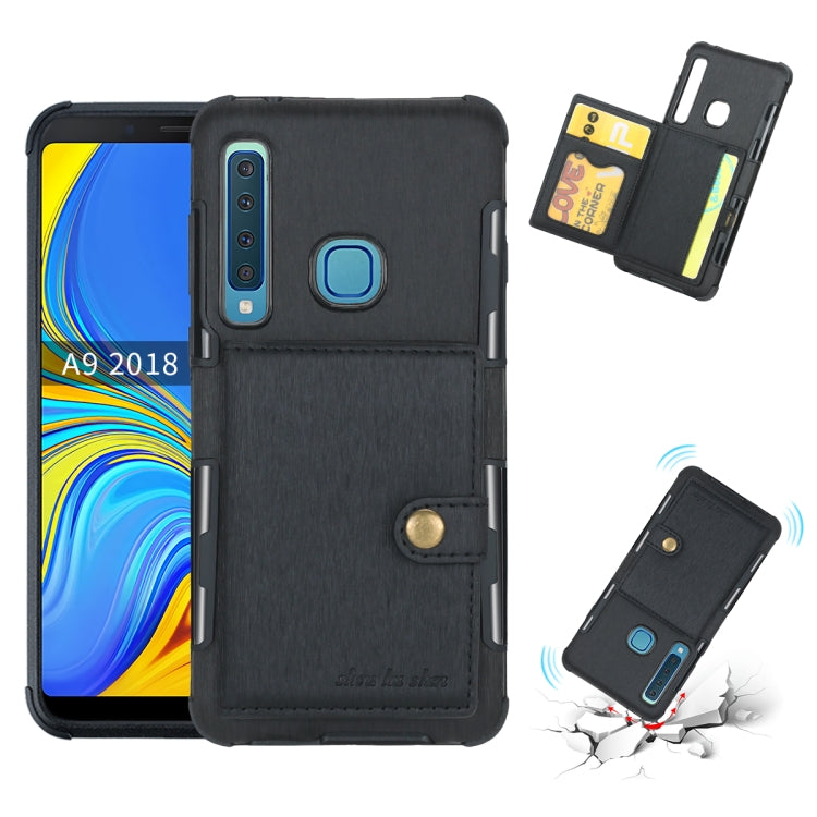 For Galaxy A9 (2018) Brushed Texture Shockproof PU + TPU Case, with Card Slots & Wallet & Photo Frame