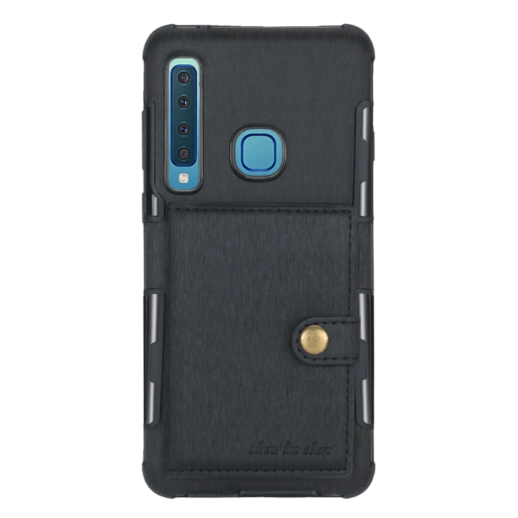 For Galaxy A9 (2018) Brushed Texture Shockproof PU + TPU Case, with Card Slots & Wallet & Photo Frame