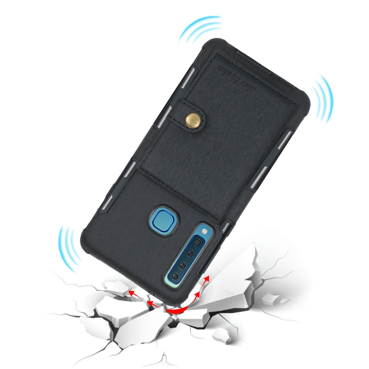 For Galaxy A9 (2018) Brushed Texture Shockproof PU + TPU Case, with Card Slots & Wallet & Photo Frame