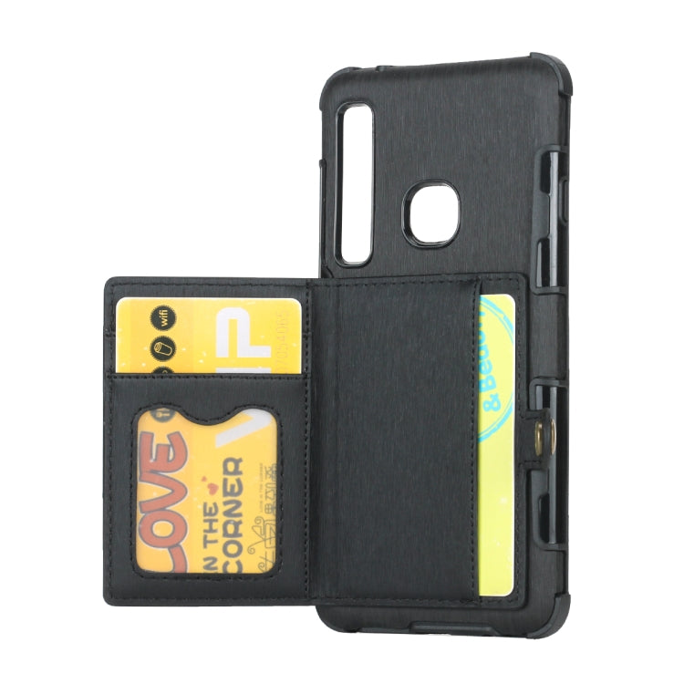 For Galaxy A9 (2018) Brushed Texture Shockproof PU + TPU Case, with Card Slots & Wallet & Photo Frame