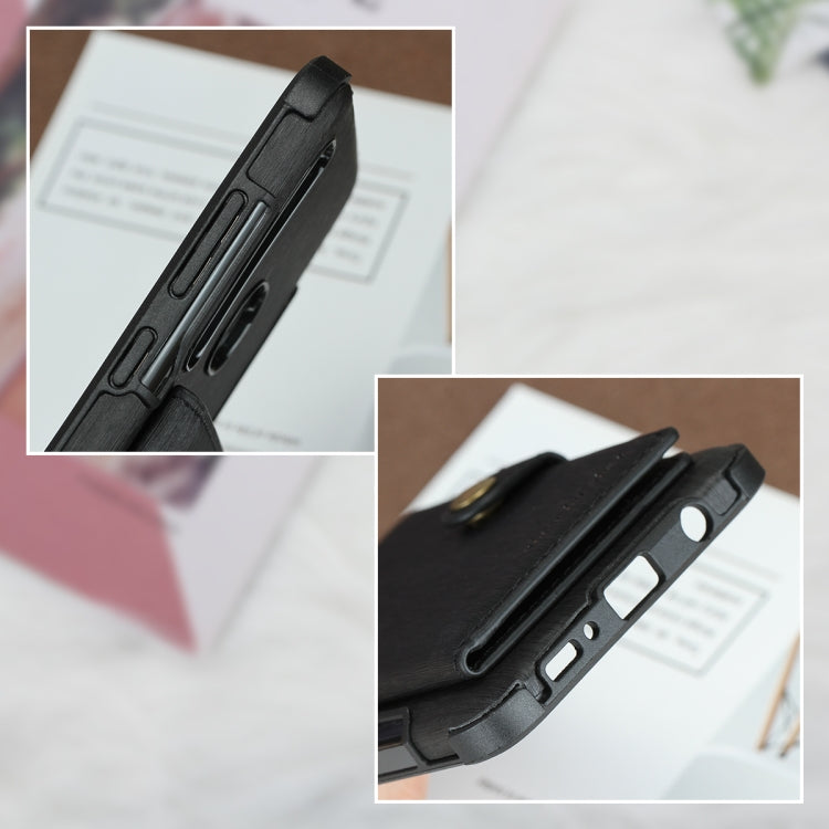For Galaxy A9 (2018) Brushed Texture Shockproof PU + TPU Case, with Card Slots & Wallet & Photo Frame