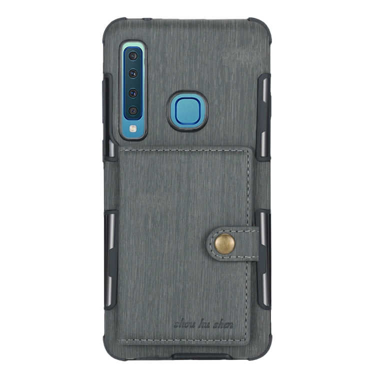 For Galaxy A9 (2018) Brushed Texture Shockproof PU + TPU Case, with Card Slots & Wallet & Photo Frame