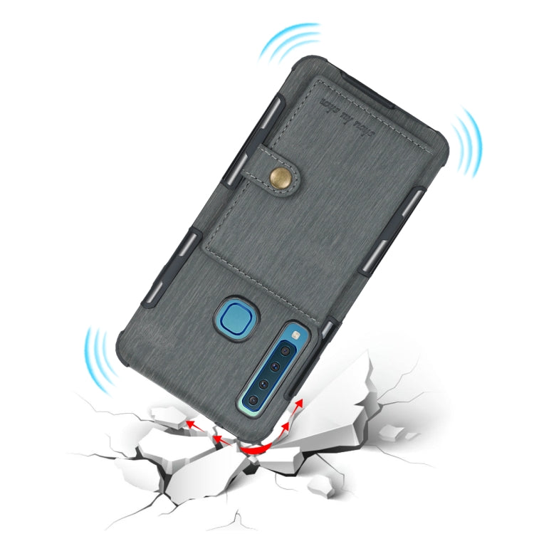 For Galaxy A9 (2018) Brushed Texture Shockproof PU + TPU Case, with Card Slots & Wallet & Photo Frame