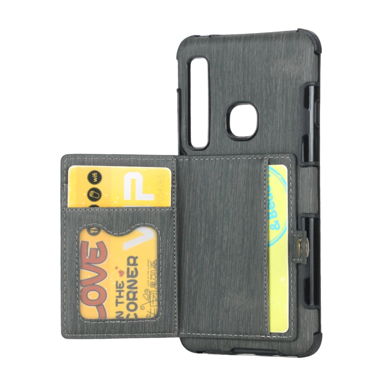 For Galaxy A9 (2018) Brushed Texture Shockproof PU + TPU Case, with Card Slots & Wallet & Photo Frame