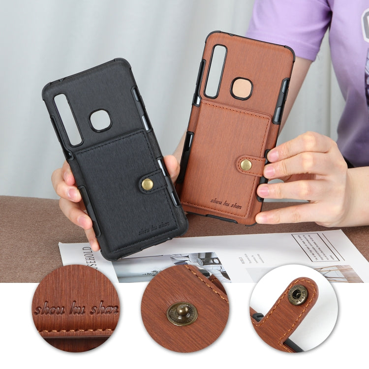 For Galaxy A9 (2018) Brushed Texture Shockproof PU + TPU Case, with Card Slots & Wallet & Photo Frame