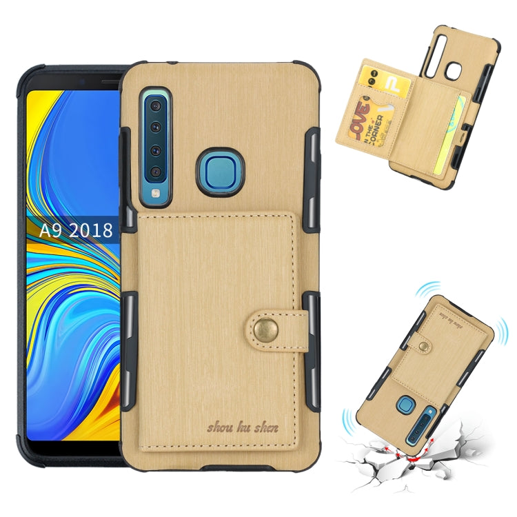 For Galaxy A9 (2018) Brushed Texture Shockproof PU + TPU Case, with Card Slots & Wallet & Photo Frame