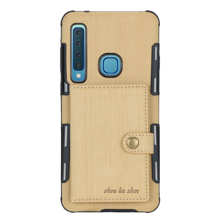 For Galaxy A9 (2018) Brushed Texture Shockproof PU + TPU Case, with Card Slots & Wallet & Photo Frame