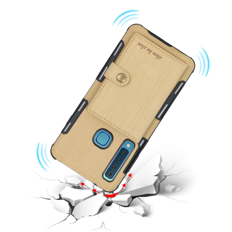 For Galaxy A9 (2018) Brushed Texture Shockproof PU + TPU Case, with Card Slots & Wallet & Photo Frame