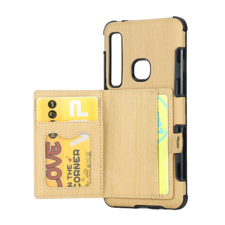 For Galaxy A9 (2018) Brushed Texture Shockproof PU + TPU Case, with Card Slots & Wallet & Photo Frame