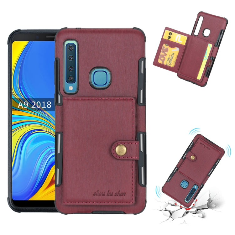 For Galaxy A9 (2018) Brushed Texture Shockproof PU + TPU Case, with Card Slots & Wallet & Photo Frame